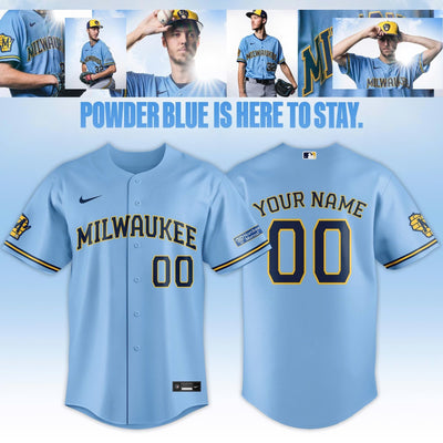 Milwaukee Powder Blue Custom Number Baseball Jersey