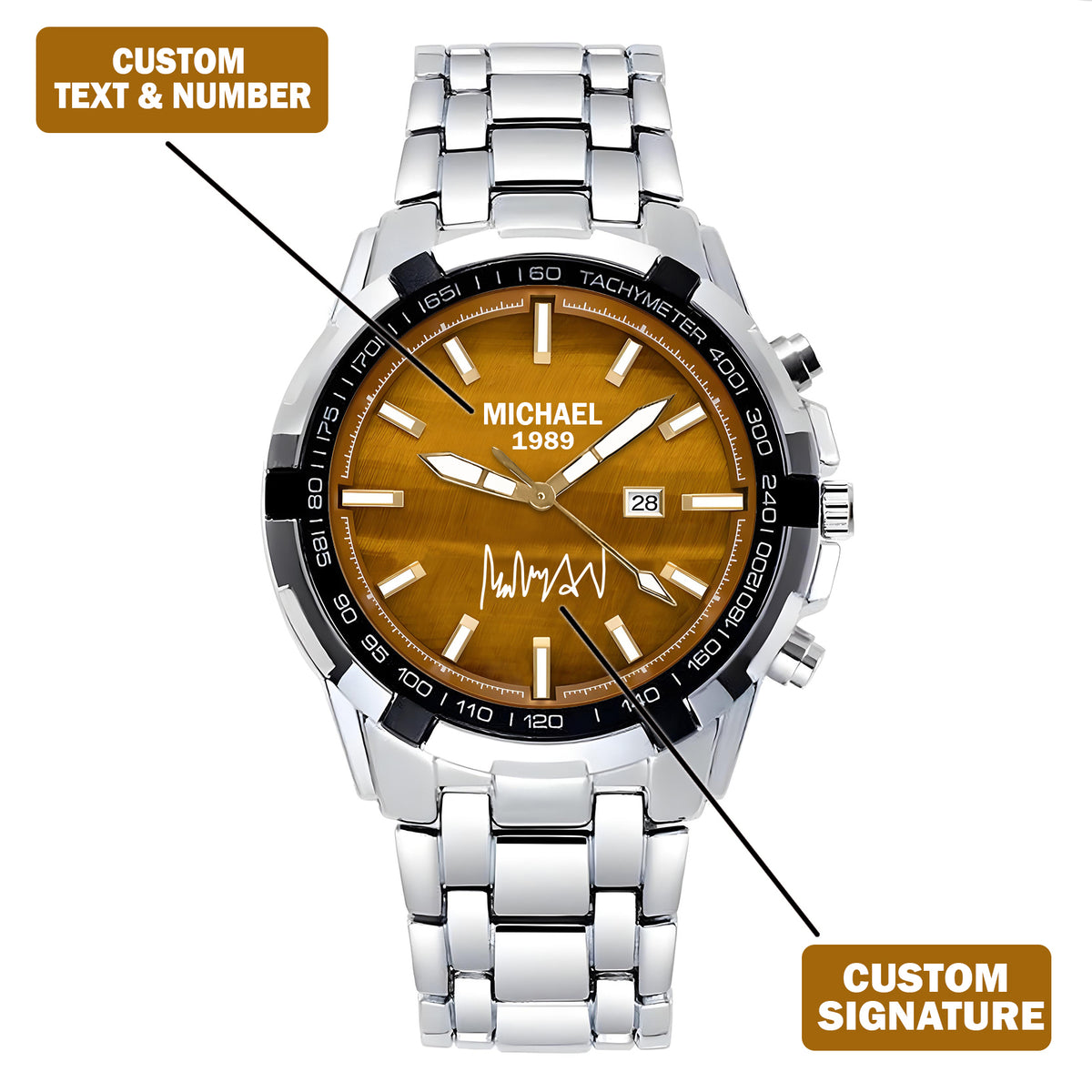 Custom Wrist Watches For Men - Tiger's Eye Brown Dial