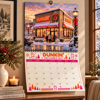 Pink Donut Coffee Christmas 2027 Wall Calendar