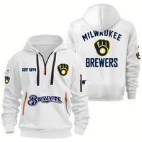 Milwaukee White Hooded Quarter Zip Baseball Hoodie