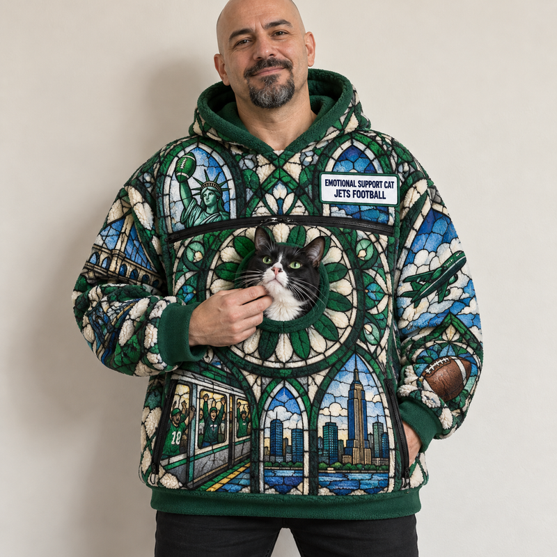 New York Stained Glass Cat Pouch Hoodie