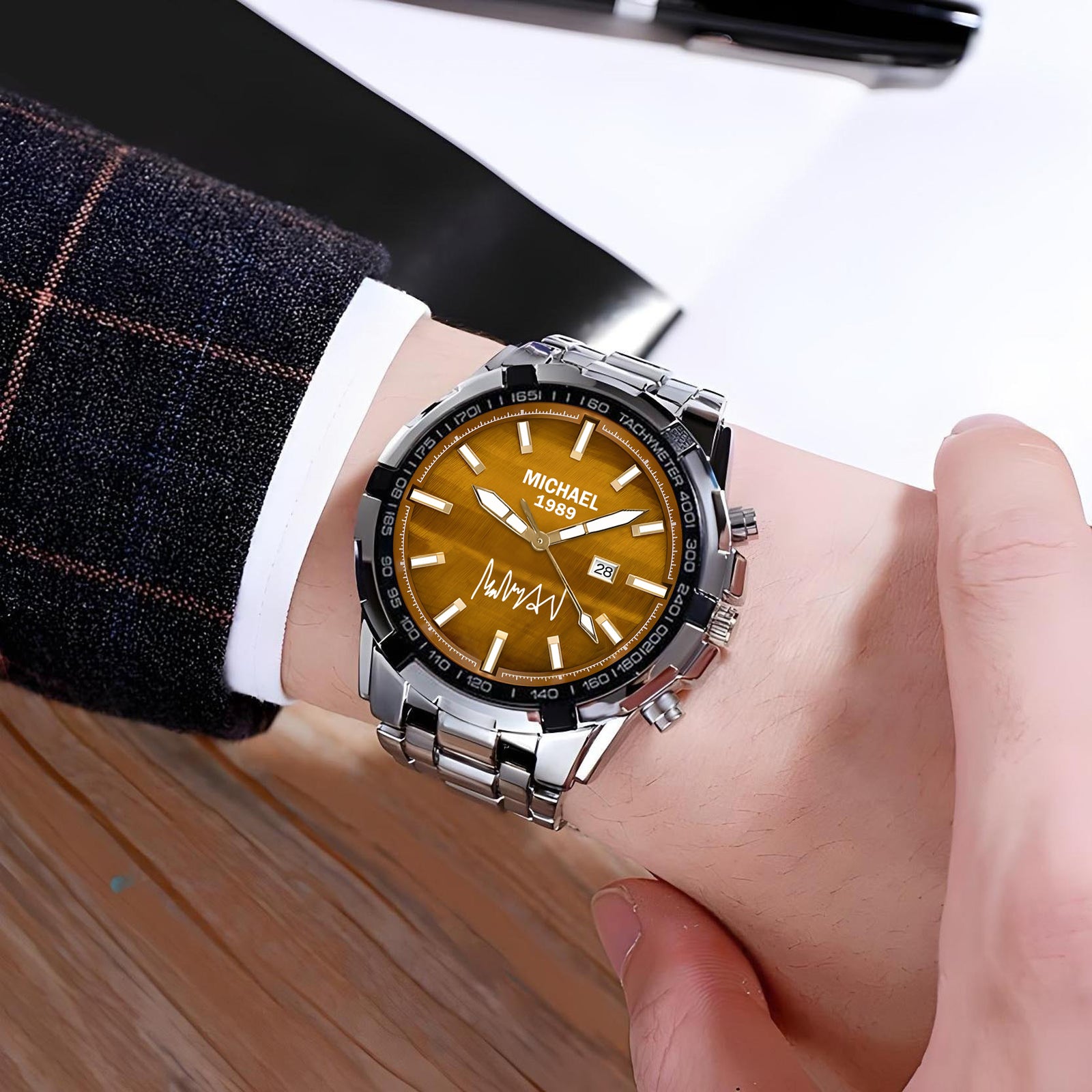 Custom Wrist Watches For Men - Tiger's Eye Brown Dial