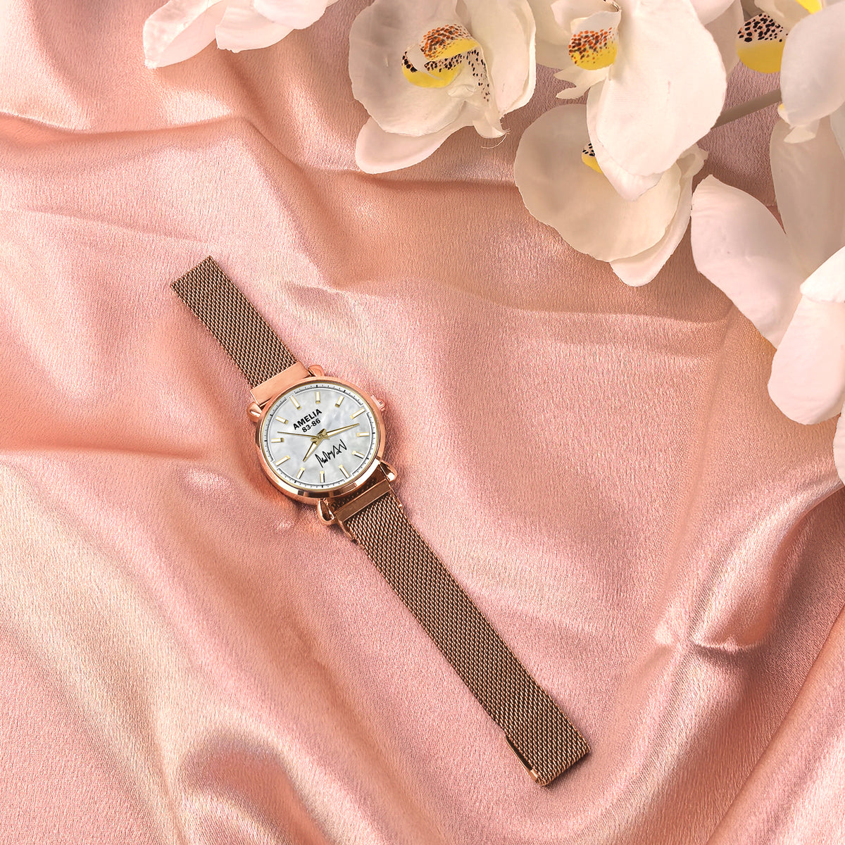 Custom Wrist Watches For Ladies - White Mother Of Pearl Dial - Rose Gold Watches For Ladies