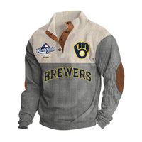 Milwaukee Cream Navy Corduroy Button Baseball Pullover